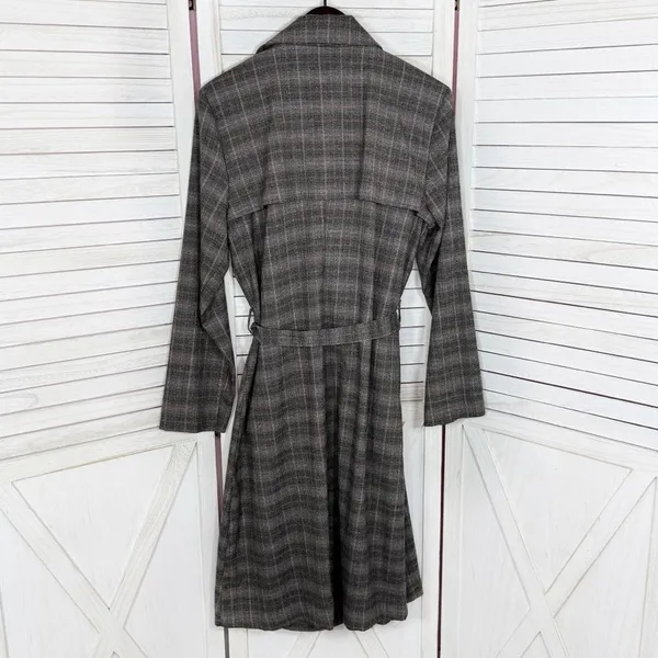Jennifer Lopez Trench Coat Women Large Grey Plaid Double Breasted Lightweight‎ - Image 12