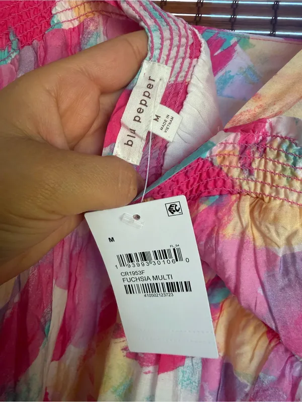 Blu Pepper Brush Stroke Print Tiered Midi Dress Size Medium NWT - Image 10