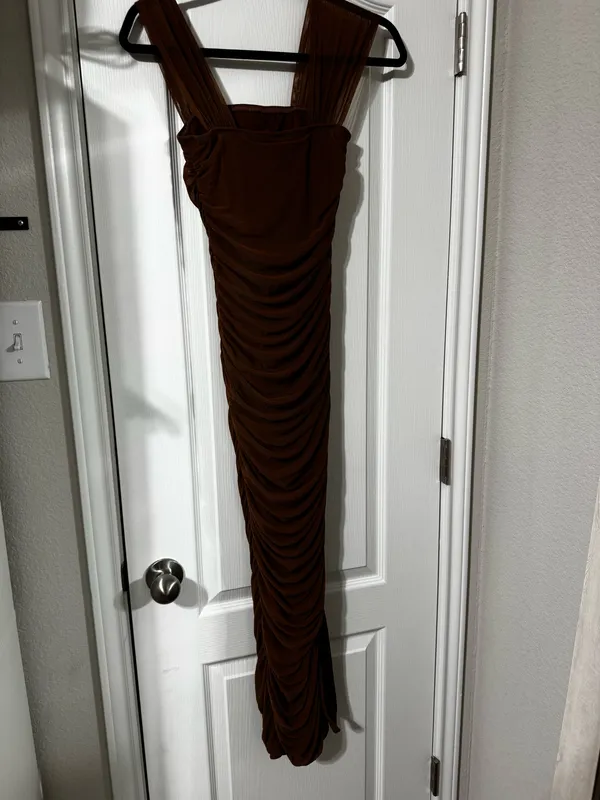 Mesh Maxi Shein Dress Brown - Image 2