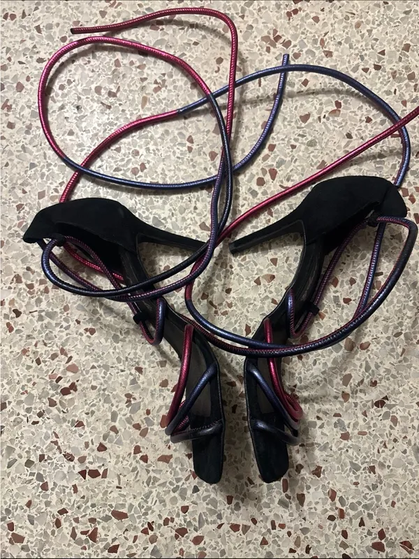 Free People Jessa Metallica Cord Ankle Wrap Suede Heels 7/38 - Image 4