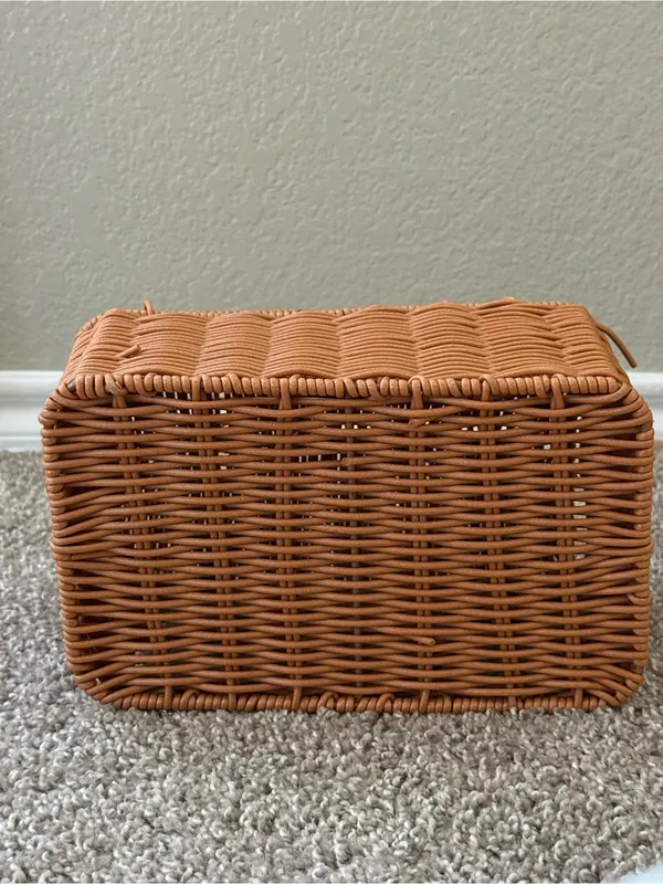 Vintage Style Wicker House Handbag Brown Cottagecore Basket Purse Picnic Woven - Image 13