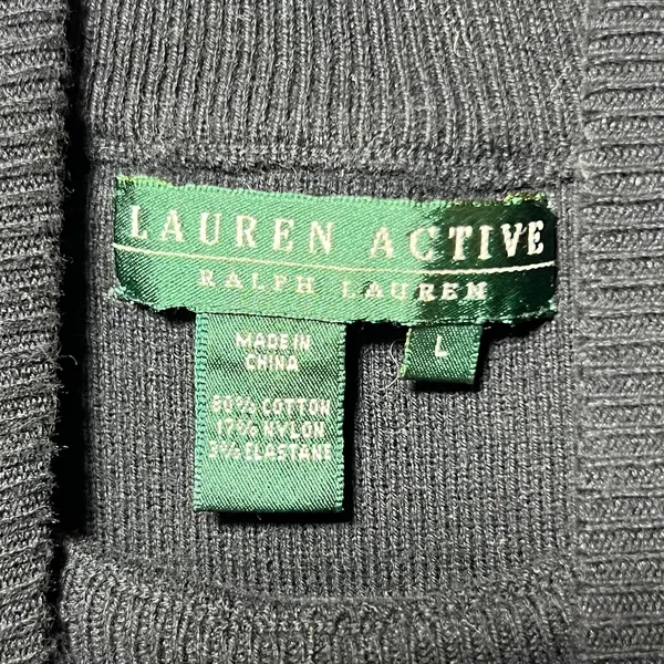 Lauren Active Ralph Lauren Mock Neck Sleeveless Ribbed Monogram‎ Top Black L - Image 3