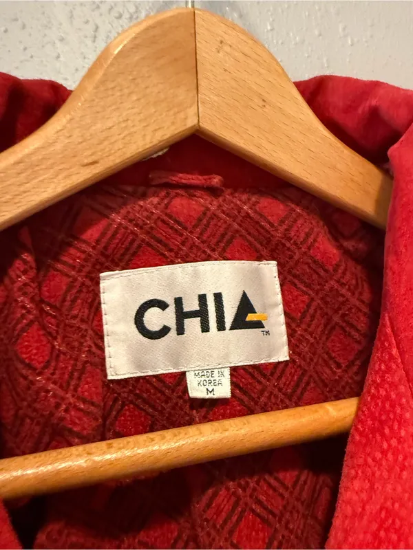 Vintage CHIA Red 100% Leather Patchwork Plaid Western Jacket Bomber Size Medium - Image 2
