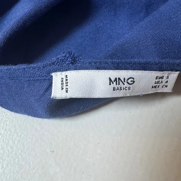 Mango MNG Basics Blue Linen Blend Button Front Romper‎ Tie Waist Women Size 4 S - Image 9