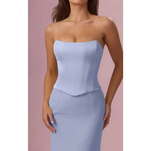 Oh Polly Avielle Satin Corset Bridesmaid Maxi Dress Sky Blue Size 2 New - Image 4