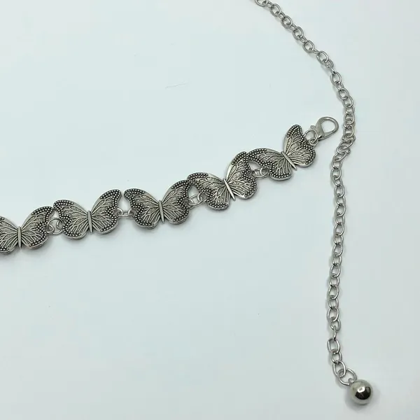 Vintage Y2K Silver Butterfly Chain Belt, Fits 12–36 Inches, X7GA1225 - Image 8