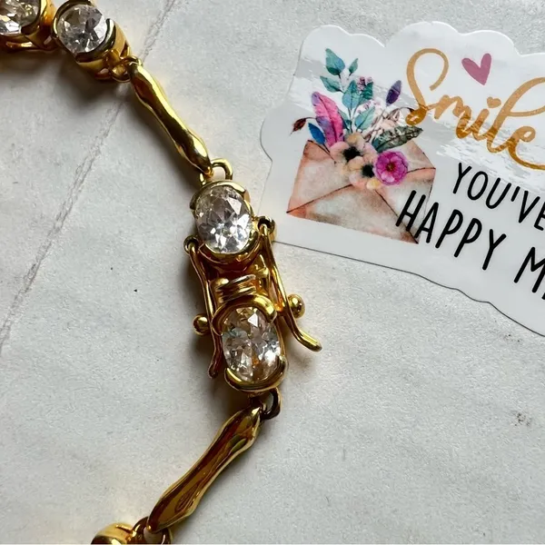 LIA Sophia Gold Tone Bracelet 10 Cubic Zirconia Stones‎ Very Sparkly! - Image 4