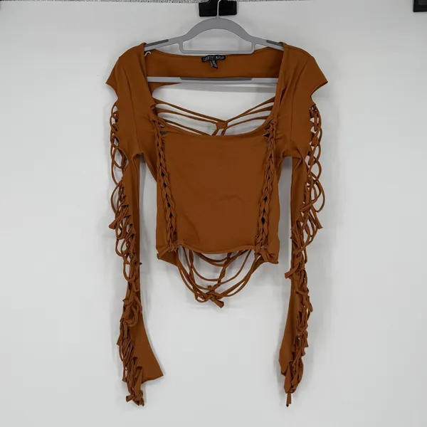 Current Mood‎ Dolls Kill Alternative Spells Shredded Long Sleeve Crop Top XL - Image 2