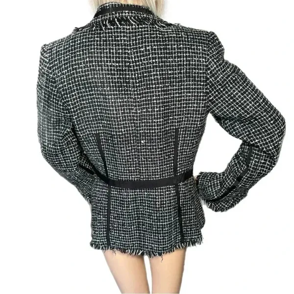 BISOU BISOU Michelle Bohbot Tweed Fringe Black Blazer Jacket Women’s Sz 6 Small - Image 6