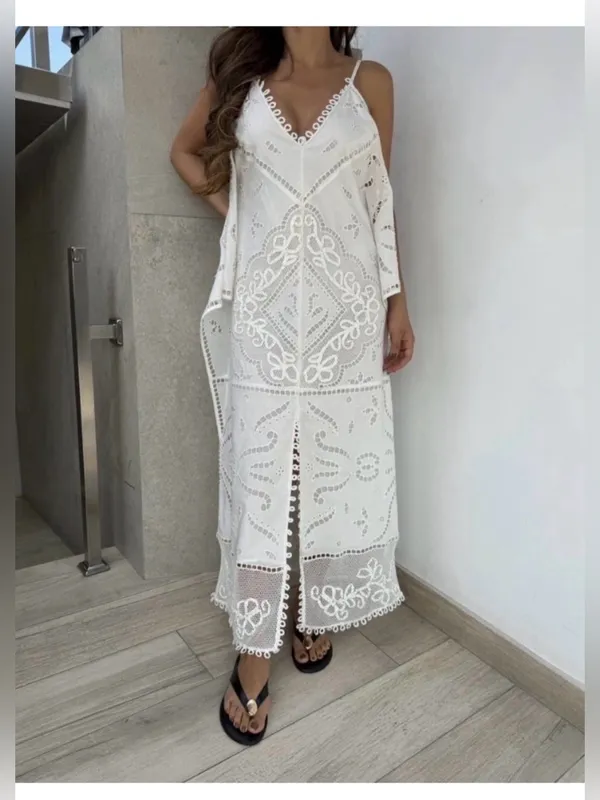 Zara white cotton embroidered dress - Image 2