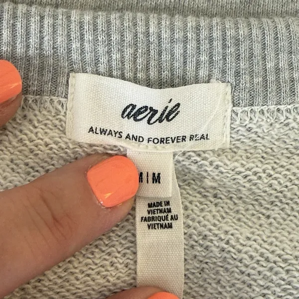 Aerie Seams Right Puff Sleeve Crop Top Medium Heather Gray Grey Athleisure - Image 6