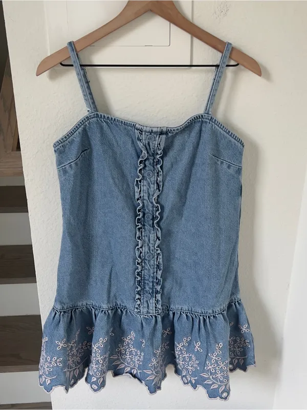 Anthropologie Damson Madder Lana Drop-Waist Mini Dress in Blue Denim - Image 4