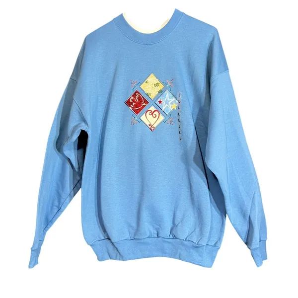 New Vintage M&C Sportswear Womens Size Large Blue Sweatshirt Patriotic Patchwork - Image 2