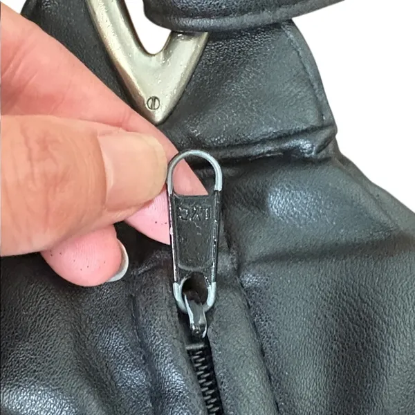 Black‎ Leather Like Sling Teardrop Backpack Silver V Hardware Adjustable Strap Black - Image 9