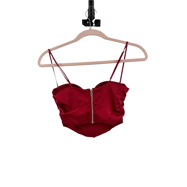 Oh Polly Satin Bustier Corset Crop Top Red Underwire Ruched Y2K Party Size 4 - Image 2