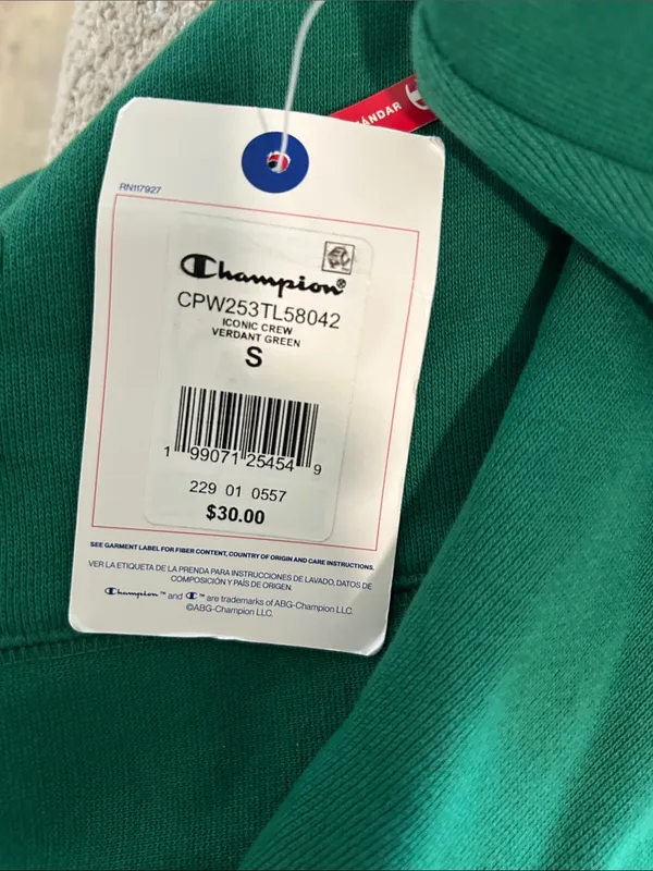 Champion iconic crew Verdant Green Sweatshirt, Fleece Women’s size Small, NWT - Image 8