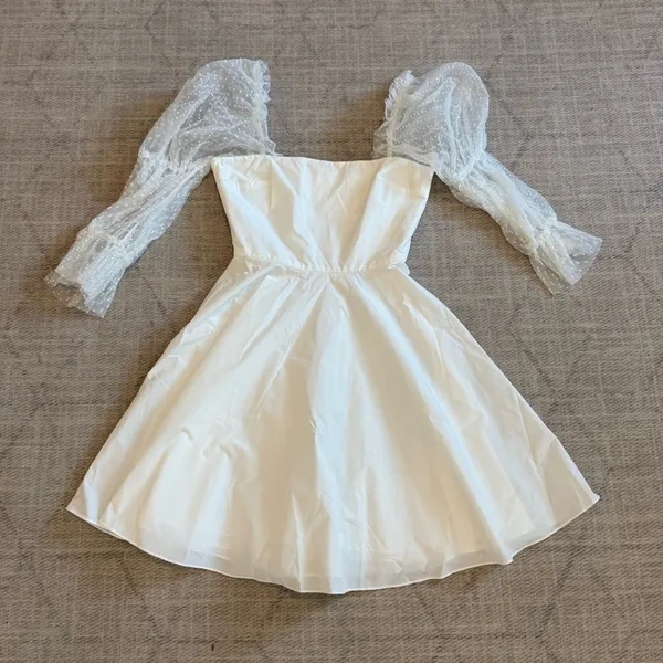 Amanda Uprichard Lalita Organza Puff Sleeve Mini Dress White NWT XS - Image 2