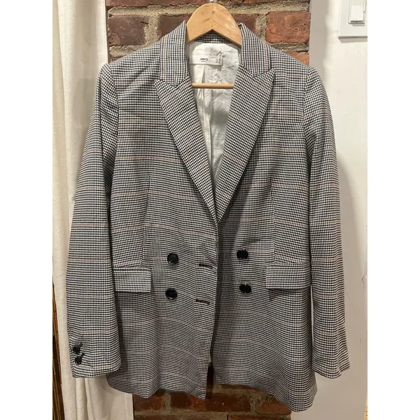 Mango Houndstooth Plaid Double Breasted Blazer Heritage Prep M - Image 3