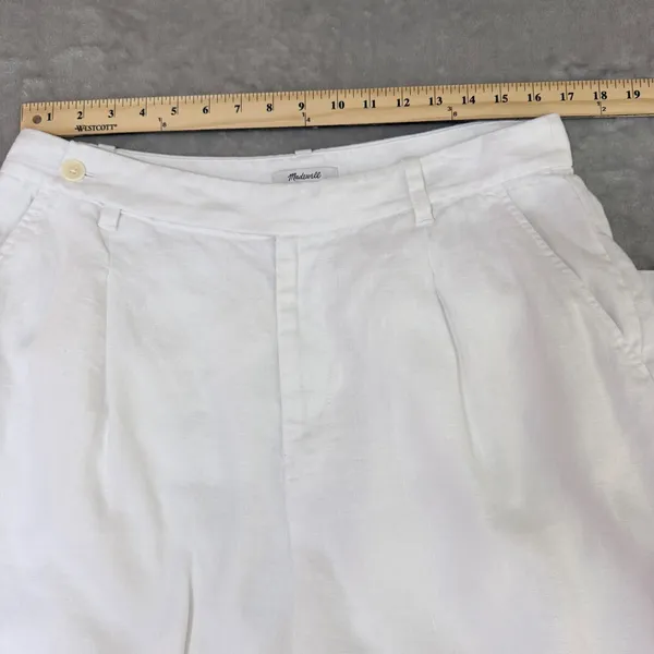 Madewell Harlow 100% Linen Pants 14 White Wide Leg Coastal Pleated Pockets - Image 5