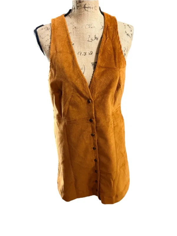 Free People Rolling Thunder Corduroy Mini Dress in Cinnamon Size M - Image 2