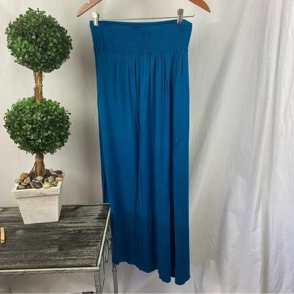 Free People Beach Teal Blue Asymmetric Hem Maxi Long Skirt M - Image 4