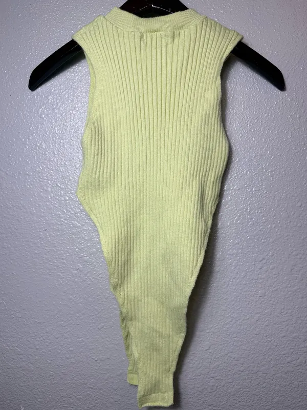 PrettyLittleThing Lime Green Ribbed Mock Neck Sleeveless Bodysuit Size S‎ - Image 2