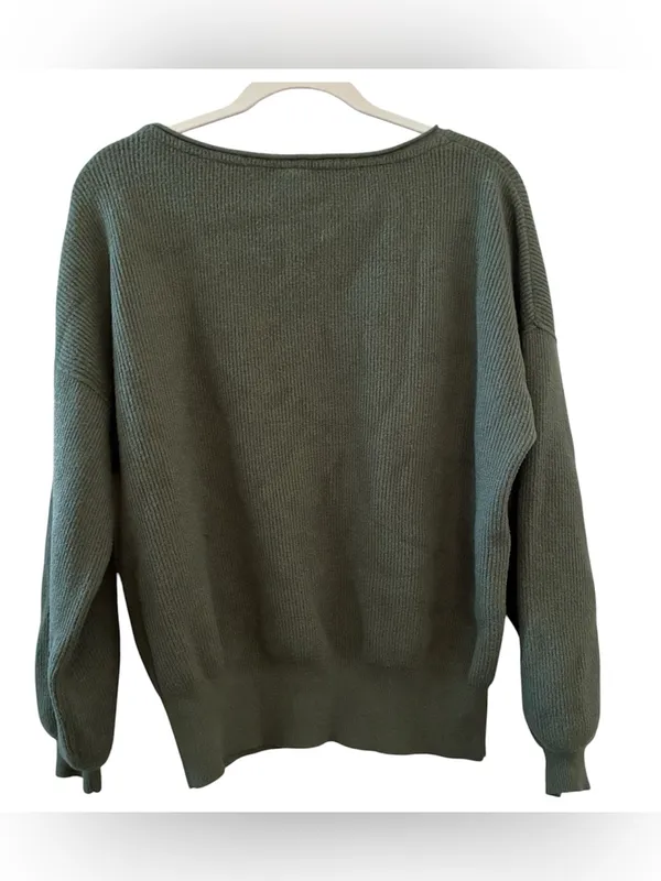 Free People Green Ribbed Balloon Sleeve Women Sweater Top XS - Image 2