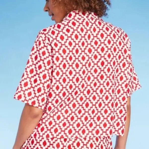 Shade & Shore™ Cropped Button-Up Short Sleeve Cover Up Top - Size XL - Red - NWT - Image 5