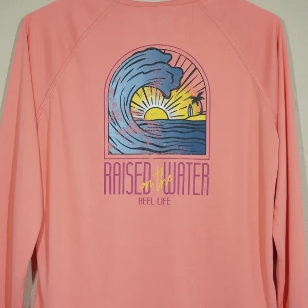 Reel Life Womens UPF Raised on the Water Performance Long Sleeve Tee Coral Pink - Image 7
