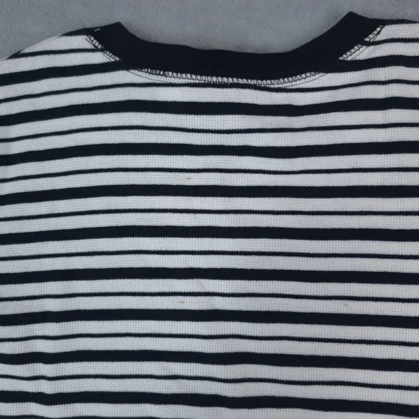 Crazy Horse Striped Waffle Knit Thermal Shirt Women Medium Navy Blue White - Image 12
