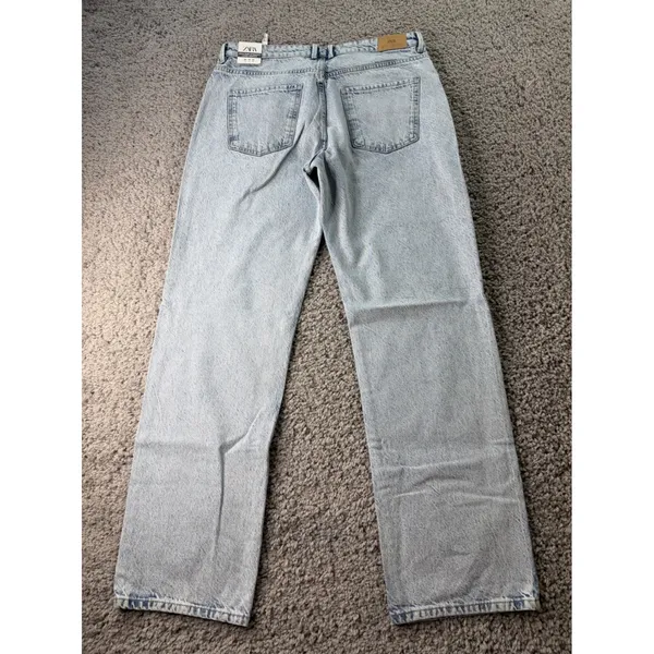 NWT Zara High Rise Straight Long Length Jeans Light Wash Acid Denim Size 12 EUR - Image 9