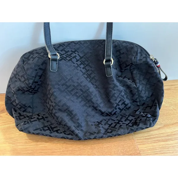 Tommy Hilfiger Satchel Womens Medium Black Monogram Top Handle Shoulder Purse - Image 3