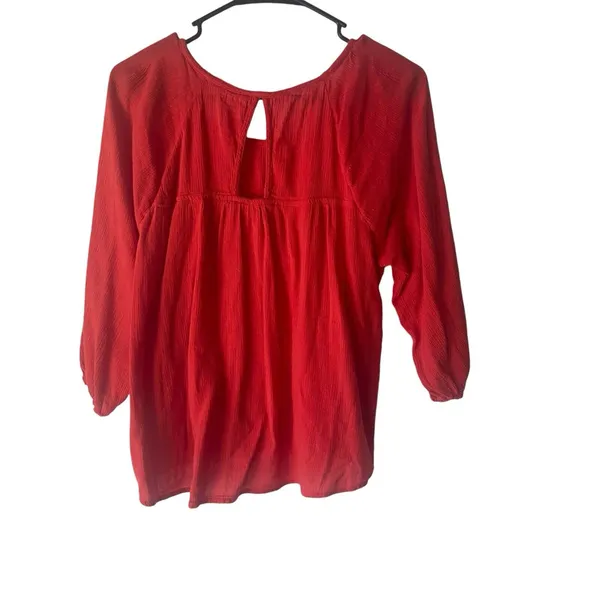 Hollister Y2k Women's Size Small Red Boho Floral Long Sleeve Babydoll‎ Top - Image 6