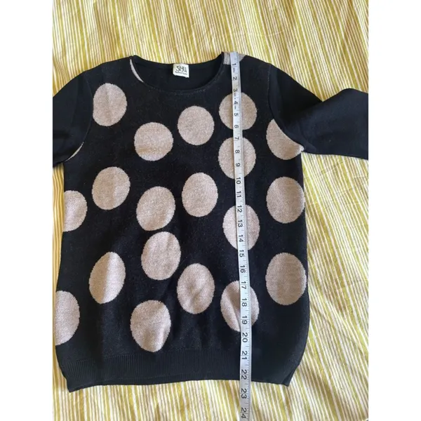 Siyu Espana Black Merino Wool Top with Taupe Polka Dots Size Small - Image 7