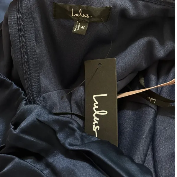 Lulus Memorable Entrance Dark Blue Strapless Satin Maxi Dress size M - Image 3