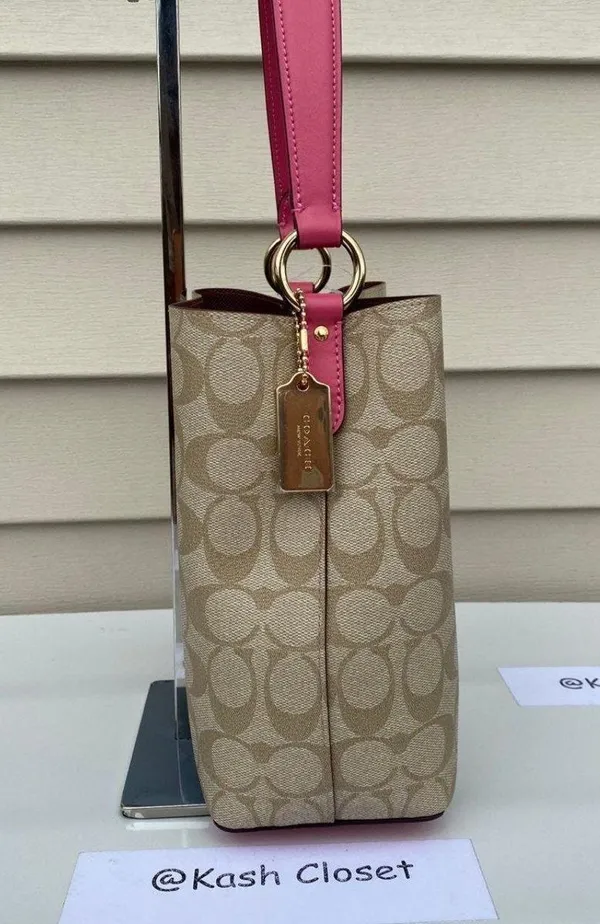 Coach KhakiPink Signature Town Small Bucket Bag - Image 7