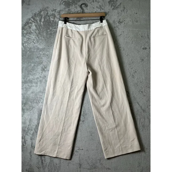 Reiss Ivory Wide Leg Trousers High Rise Tailored Dress Pants Size US 8 Office - Image 3