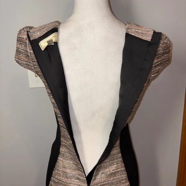 MOUILINETTE SOEURS Anthropologie Tweed Sheath Dress‎ Cap Sleeve Black Paneled - Image 4