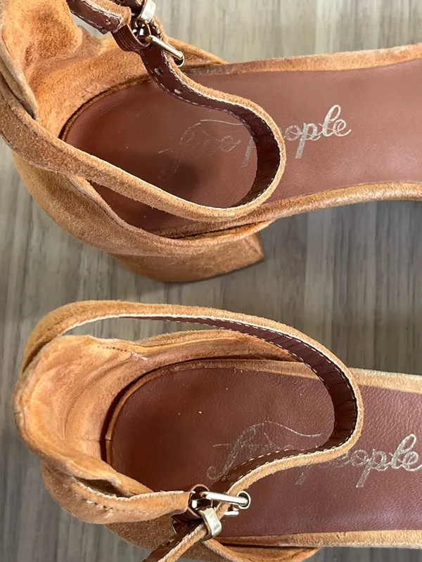 Free People Suede Block Heel Sandals in Cognac - Image 8