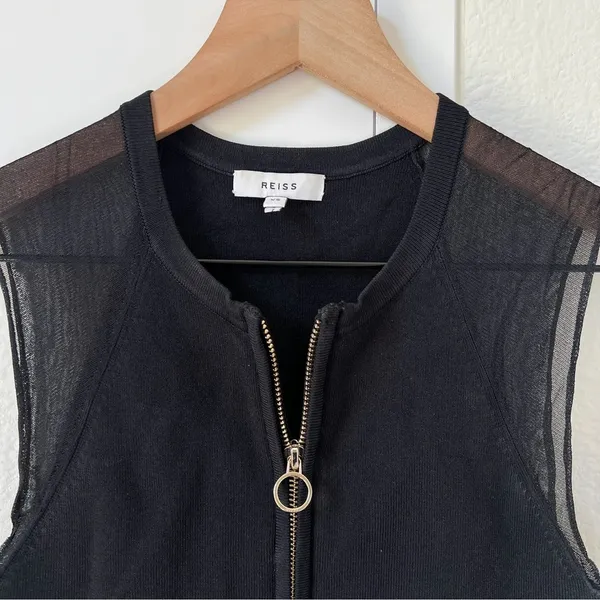 REISS Lila Sleeveless Zip Neck Top in Black - Image 5