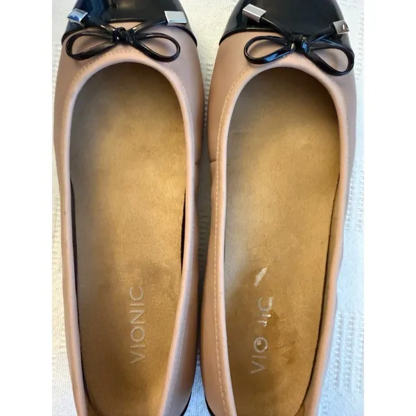 Vionic Cap Toe Ballet Flats Blush Pink BLK Bow Preppy‎ Coquette 9.5 EU41 Slip On - Image 7