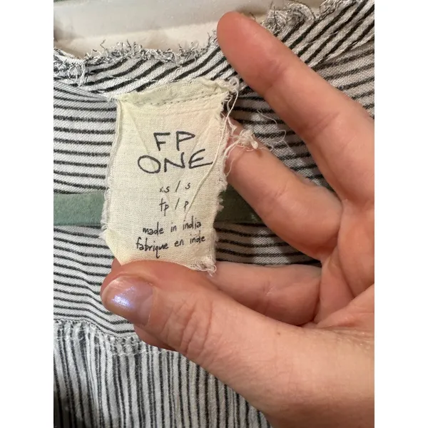 FP One Free People Striped‎ Ruffle Shirt 3/4 sleeve sz XS/S - Image 6