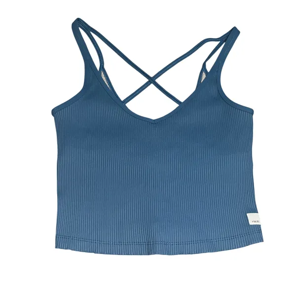 Vuori Rib‎ V-Neck Tank Top Cropped Pool Blue Small - Image 3