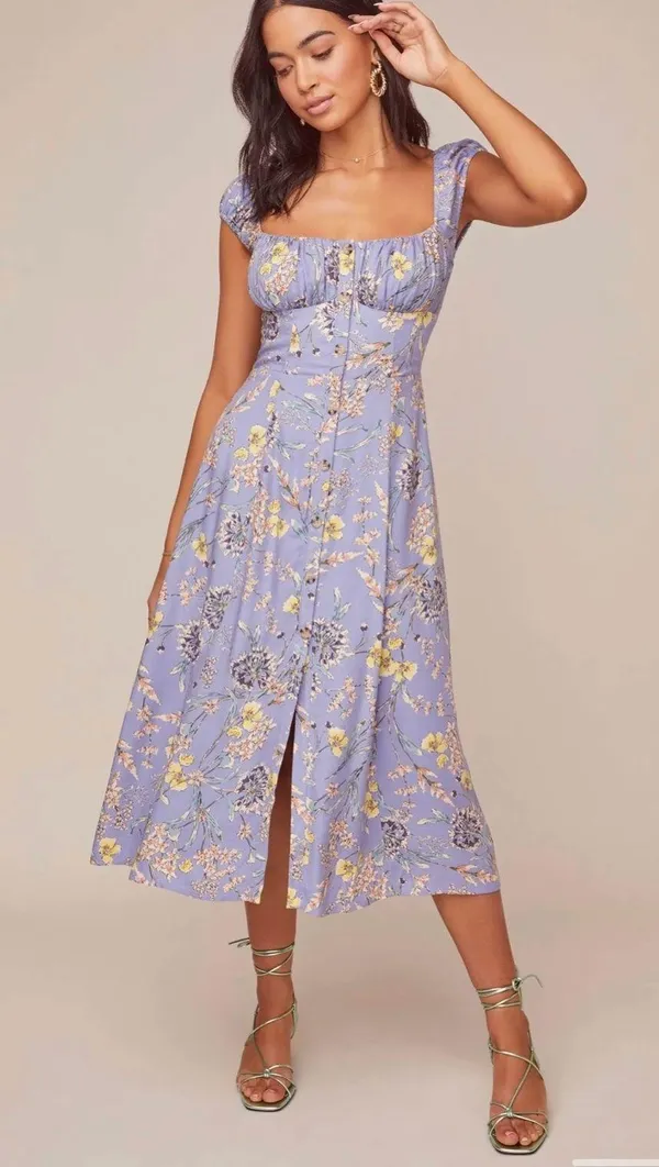 ASTR The Label Bonjour Floral Midi Dress Periwinkle Multi Floral Size Large - Image 4