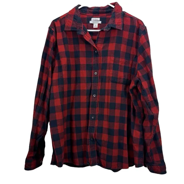 LL Bean Red Buffalo Check Plaid Cotton Flannel Shirt Relaxed Fit Pocket Size XL - Image 2