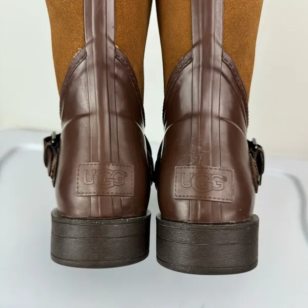 UGG Sivada Boots Sz 9 Chocolate Brown Two Tone Rain Boots Waterproof - Image 13