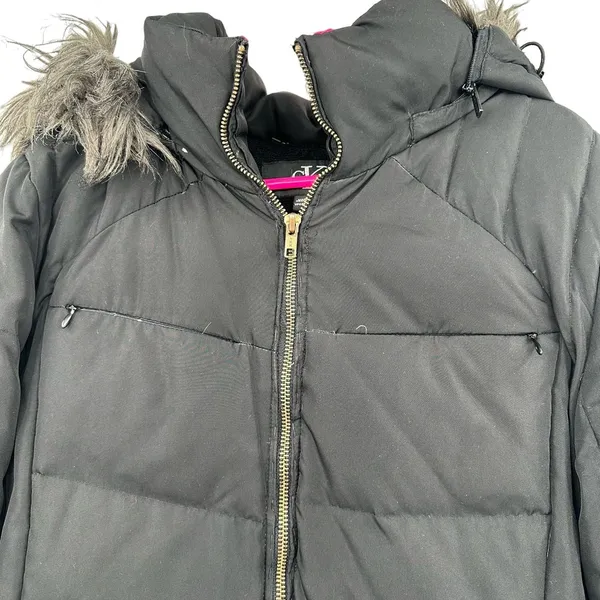 Calvin Klein size Large black hooded puffer coat jacket duck down & feather fill - Image 3