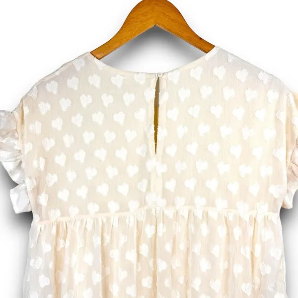 Aaron & Amber Casual Short Sleeve Ruffle Babydoll Dress Knee Length Cream Small - Image 7