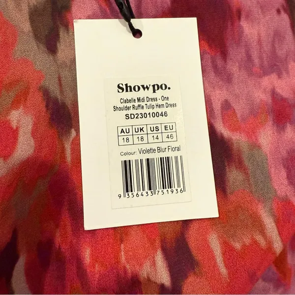 Showpo Floral One Shoulder Ruffle Midi Dress Pink NWT 14 - Image 4