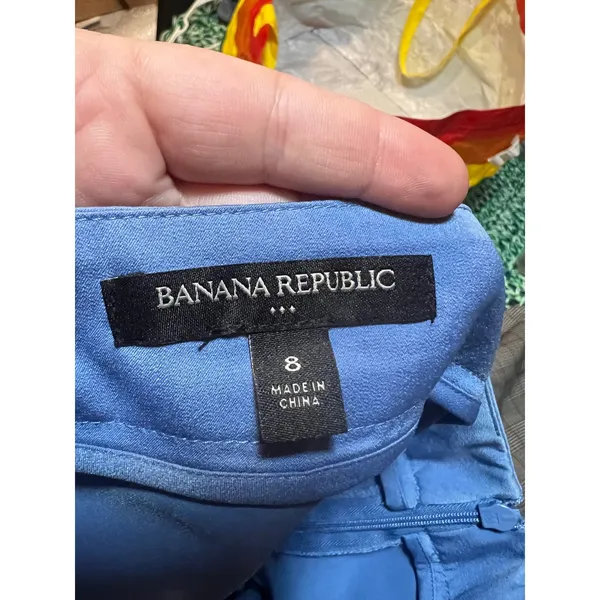 Banana Republic Women's Size 8 Satin Midi Skirt A-Line Blue Slit Front Zip Side - Image 10